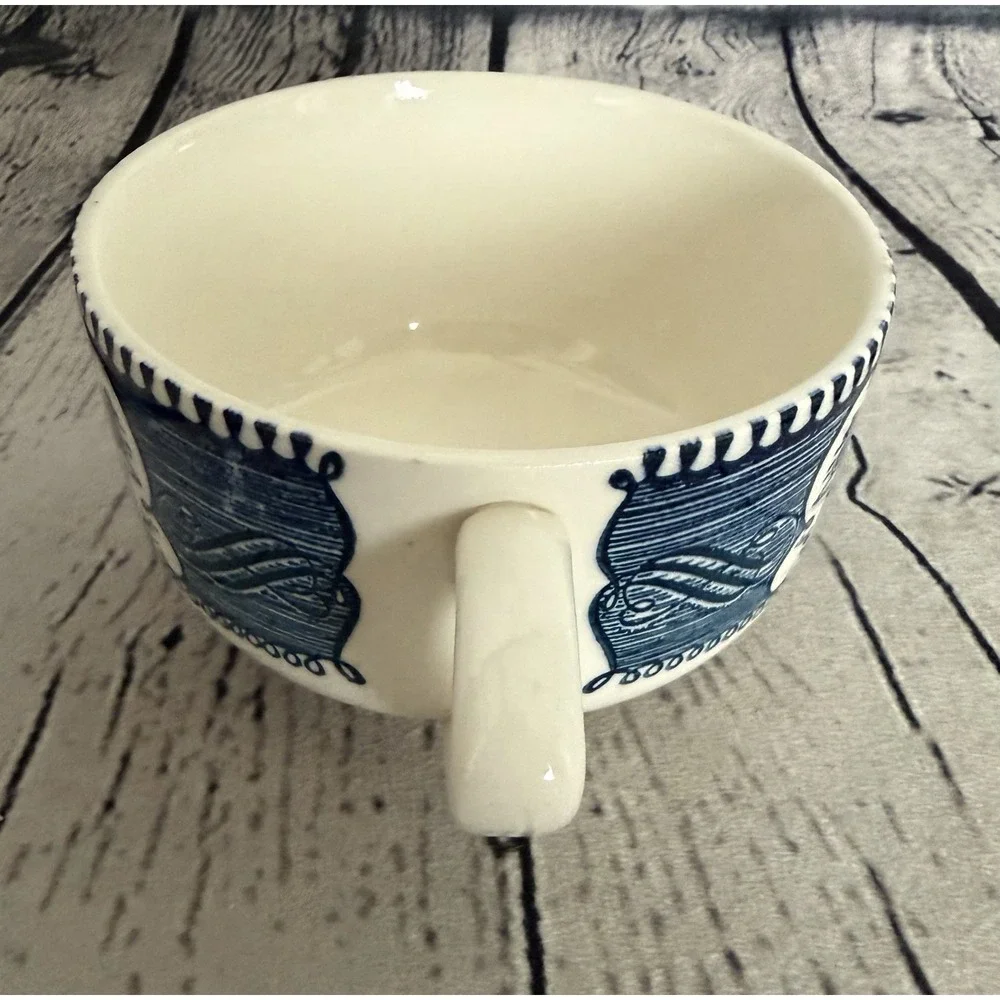 Vintage Royal China Currier & Ives Blue/White Steamboat Tea Cup & Saucer Set